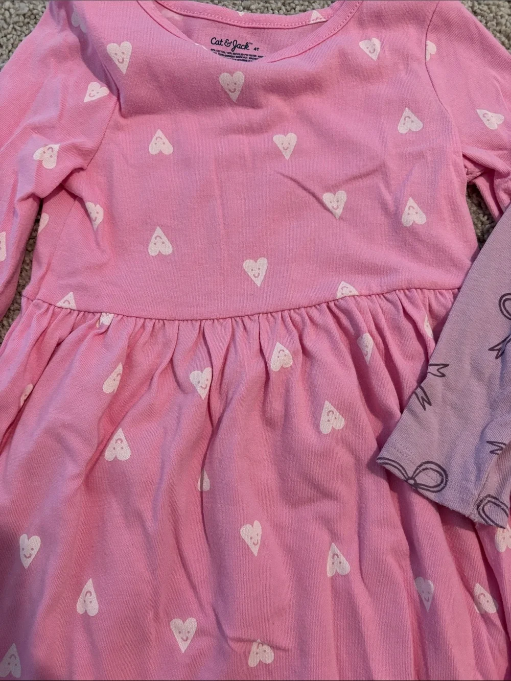 Cat & Jack Pink Heart Dress and Lavender Bow Dress Set